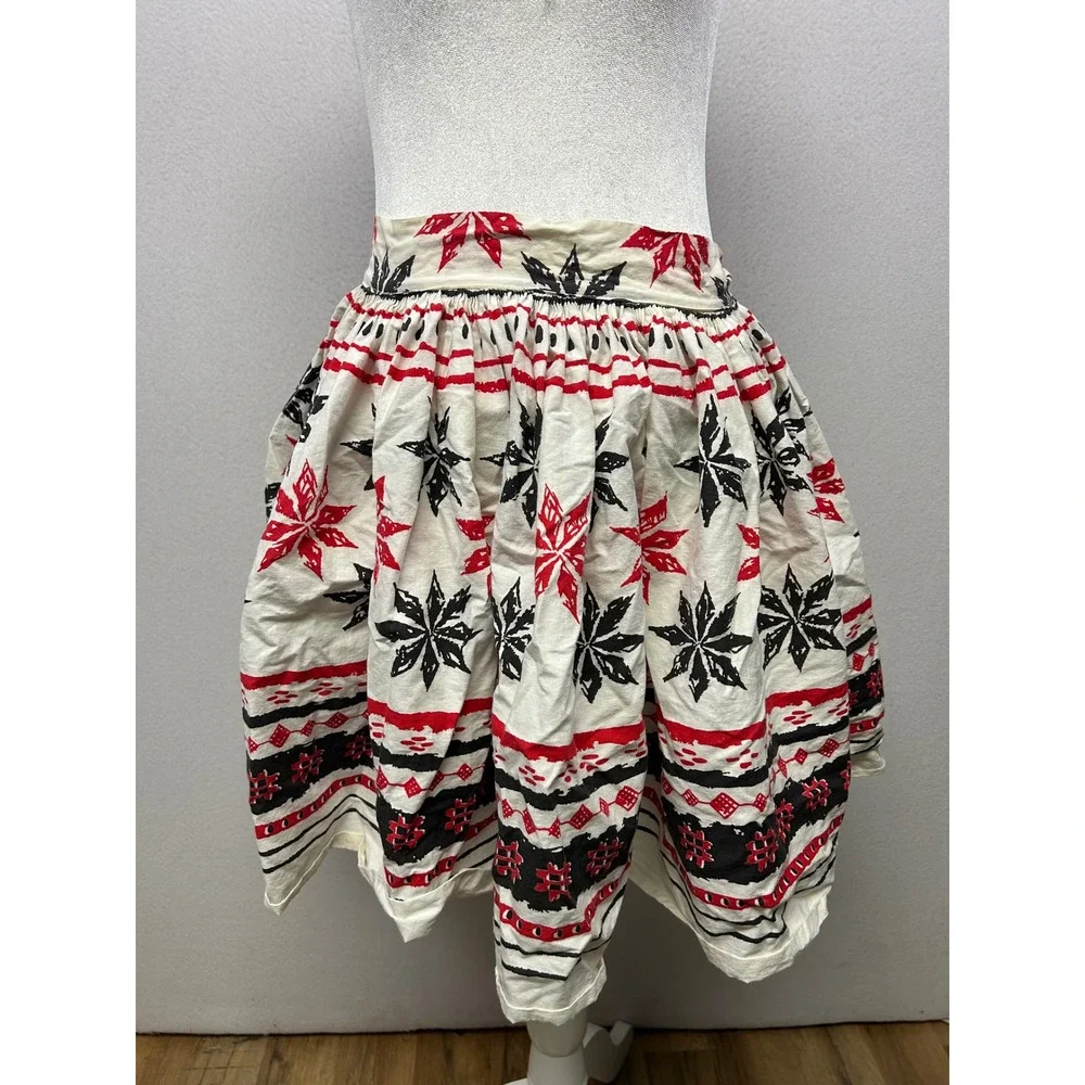 Vintage Nordic Folk Unbranded‎ Women OS Cream Red Black Snowflake Half Apron